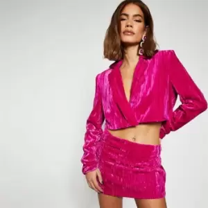 I Saw It First Textured Velvet Crop Blazer - Pink