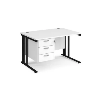 Office Desk Rectangular Desk 1200mm With Pedestal White Top With Black Frame 800mm Depth Maestro 25 MCM12P3KWH