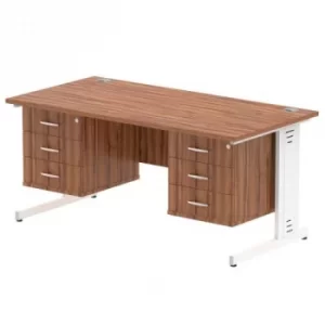 Impulse 1600 Rectangle White Cable Managed Leg Desk WALNUT 2 x 3 Drawer Fixed Ped