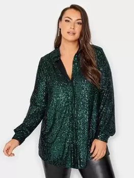 Yours Sequin Shirt, Green, Size 18, Women