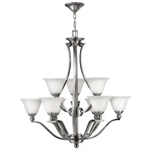 9 Light Multi Arm Chandelier Brushed Nickel Finish, E27