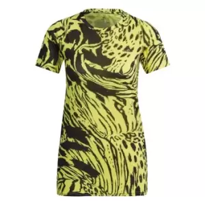 adidas Fast Allover Print Running T-Shirt Womens - Beam Yellow / Black