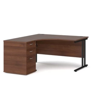 Office Desk Left Hand Corner Desk 1400mm With Pedestal Walnut Top With Black Frame Maestro 25