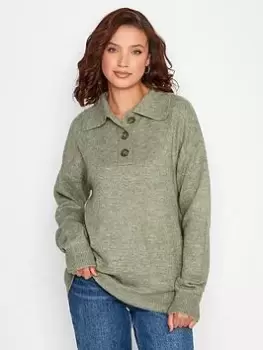 Long Tall Sally Sage Button Placket Jumper, Green, Size 10-12, Women