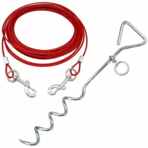 Pet Dog Puppy Outdoor Tie Out Lead Leash Extension Wire Cable Metal Stake Anchor - Red - Medium