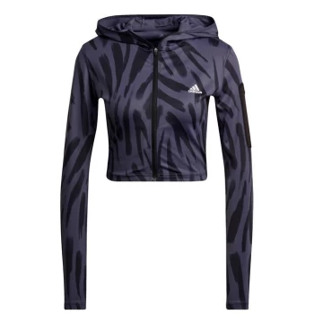 adidas All Over Print Longsleeve Hoodie Ladies - Blue