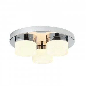 3 Light Semi Flush Bathroom Ceiling Light Chrome, Opal Glass IP44, G9