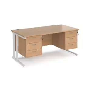 Office Desk Rectangular Desk 1600mm With Double Pedestal Beech Top With White Frame 800mm Depth Maestro 25 MCM16P33WHB