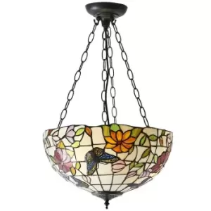 Medium Tiffany Butterfly Pendant Light - Dark Bronze Finish - 3 x 60W E27 GLS