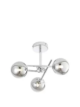 Spa Lindos 3 Light Ceiling Light Smoke Glass and Chrome