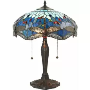 Loops - Tiffany Glass Table Lamp Light Dark Bronze Base & Blue Dragonfly Shade i00192