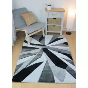 Modern Shatter Splinter Design Hand Carved Soft Black/Grey Rug Home Carpet in 120x170cm (4'x5'6'')