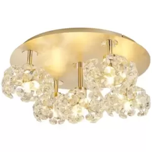 Luminosa Beluga Round 5 Light G9 Flush Light With French Gold And Crystal Shade