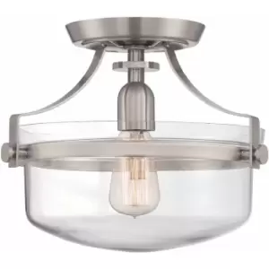 Loops - Semi Flush Light Inverted Clear Glass Shade Brushed Nickel LED E27 60W