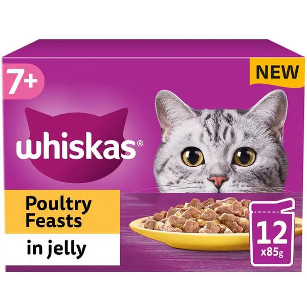 Whiskas 7+ Adult Poultry Feasts in Jelly Cat Food 12 x 85g