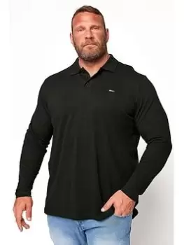 BadRhino Essential Plain Long Sleeve Polo Shirt - Black, Size 3XL, Men