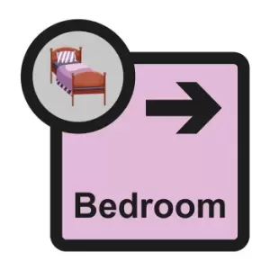 Bedroom Arrow Right Sign, Self Adhesive Foamex (305mm x 310mm)