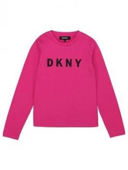 DKNY Girls Long Sleeve Logo T-Shirt, Fuchsia, Size Age: 12 Years, Women