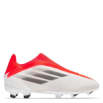 adidas X .3 Laceless Childrens FG Football Boots - White/SolarRed