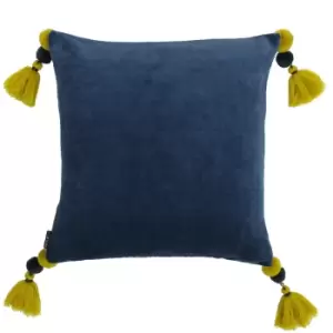 Poonam Velvet Cushion Smoke Blue/Lemon Curry