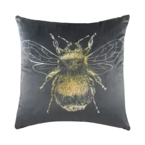 Gold Bee Velvet Cushion Grey