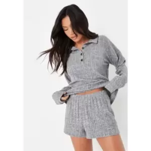 Missguided Ls Shirt Short Lounge Set - Grey