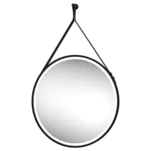 Edmonton Colour Changing Matt Black LED Hanging Mirror with Leather Strap - 800mm