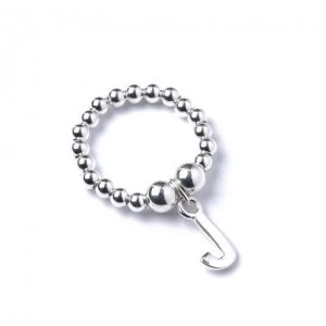 Initial J Charm with Sterling Silver Ball Bead Ring