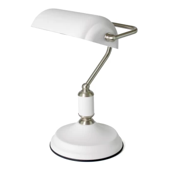 35w 'Emperor' Bankers Lamp - White / Inox