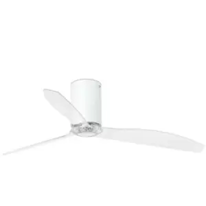 Faro MINI TUBE - Matt White, Transparent Ceiling Fan With DC Motor Smart - Remote Included