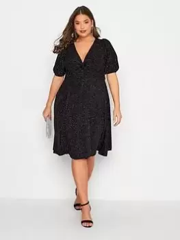 Yours Glitter Knot Front Dress - Black, Size 26-28, Women