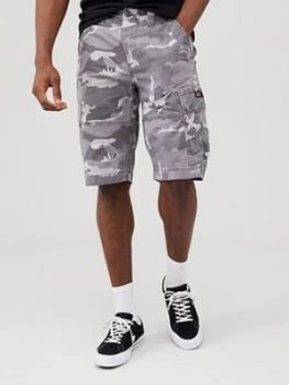 Superdry Core Cargo Shorts - Grey Camo, Size 36, Men