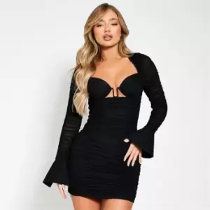 I Saw It First Mesh Long Sleeve Ruched Detail Bodycon Dress - Black