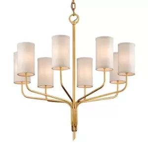 Juniper 8 Light Chandelier Textured Gold Leaf, Fabric Shade