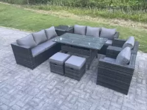 Fimous 8 Seater Outdoor Dark Grey Rattan Lounge Complete Sofa Set with 2 Stools