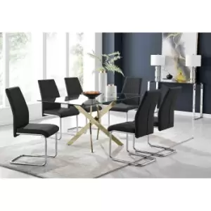 Furniture Box Leonardo 6 Gold Dining Table and 6 Black Lorenzo Chairs