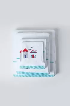 White and Blue Beach Hut Towel