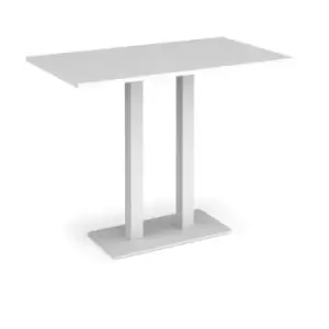 Eros rectangular poseur table with flat white rectangular base and twin uprights 1400mm x 800mm - white