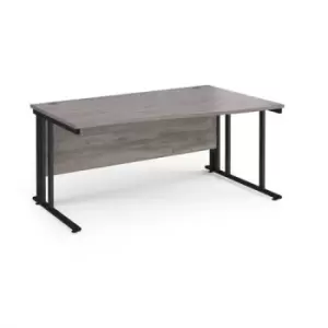 Maestro 25 right hand wave desk 1600mm wide - Black cable managed leg frame and grey oak top