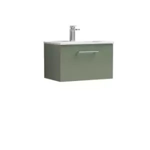 Nuie Arno 600mm Wall Hung 1 Drawer Vanity & Basin 2 Satin Green