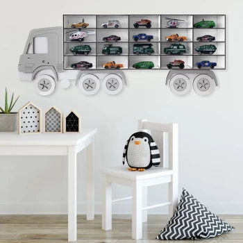 Kamyon - White, Grey White Grey Decorative MDF Wall Shelf