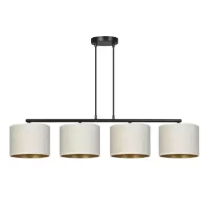 Hilde Black Bar Pendant Ceiling Light with White Fabric Shades, 4x E27