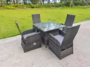 Fimous 4 Seater Outdoor Dark Grey PE Rattan Lounge Complete Sofa Set with Tempered Glass Table