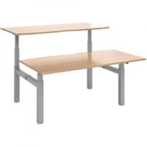 Elev8² Rectangular Sit Stand Back to Back Desk with Beech Coloured Melamine Top and Silver Frame 4 Legs Touch 1600 x 1650 x 675 - 1300 mm