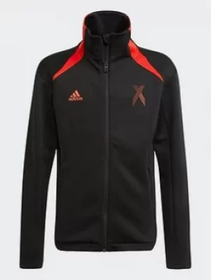 Boys, adidas Aeroready X Football-inspired Track Top, Black/Red, Size 5-6 Years