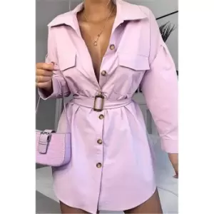 I Saw It First Lilac Drop Shoulder Oversized Belted Shirt Dress - Purple