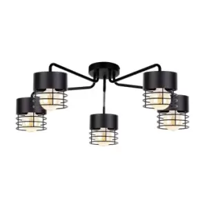 Elle Multi Arm Semi Flush Ceiling Light Black, 70cm, 5x E27