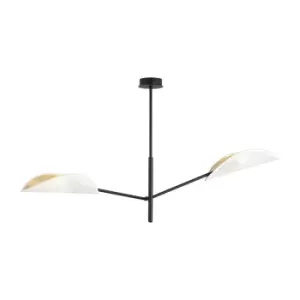 Emibig Vene Black Multi Arm Semi Flush Ceiling light with White, Gold Fabric Shades, 2x E14