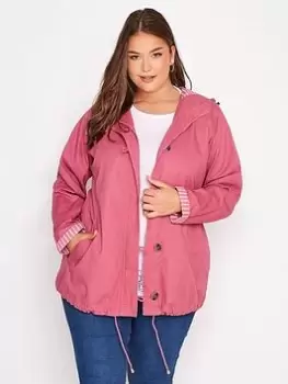 Yours Clothing Cotton Twill Parka With Contrast Lining, Pink, Size 18, Women