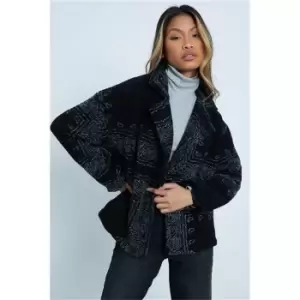 I Saw It First Black Paisley Oversized Boxy Wool Coat - Black